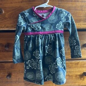 Tea Cotton Floral Blue & Purple Long Sleeve Dress